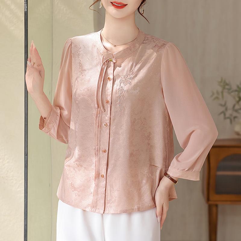 

Tang Lady Elegant Summer Embroidered New Chinese Style Blouse 2XL