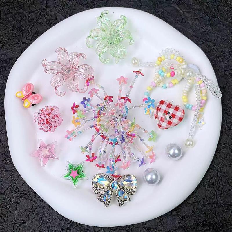 12Pcs Detachable Shoe Flower Shoe Charms Diy Colorful Butterfly Seaweed Bead Chain Shoe Buckle Hole Accessories For Girls