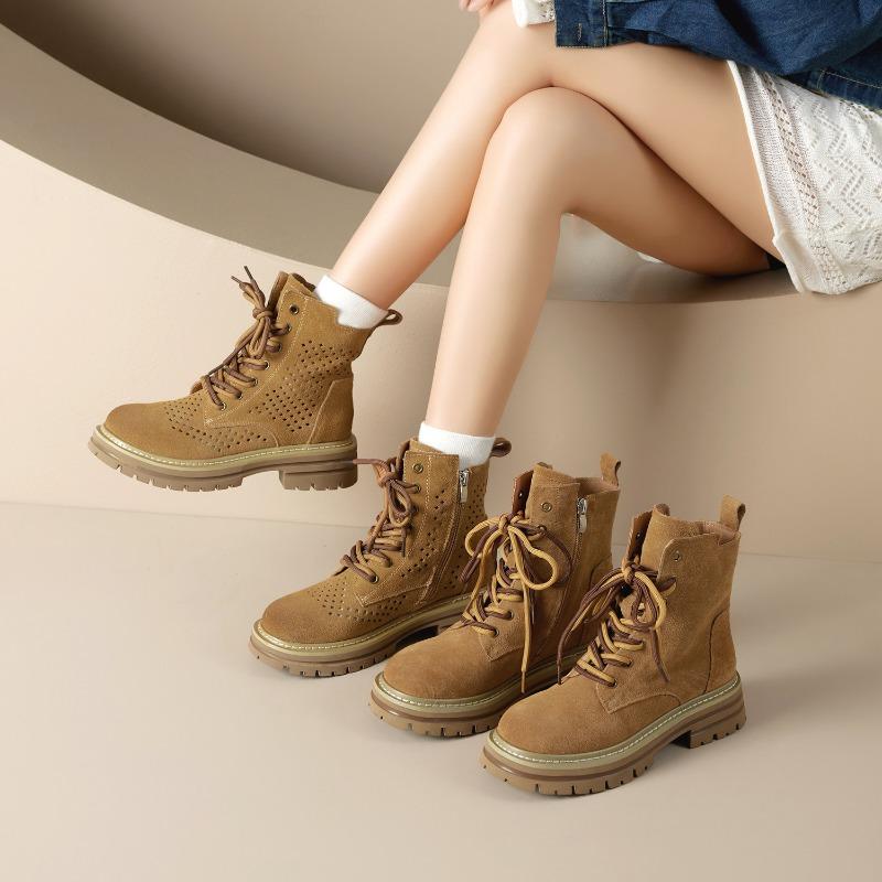 Martin boots women's new spring retro soft leather heightening tooling boots outdoor thick-soled desert short boots tide