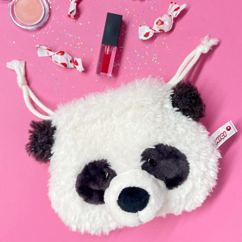 NICI Figure Face Pouch, Panda Drawstring, Black and White, Animal, 3090654