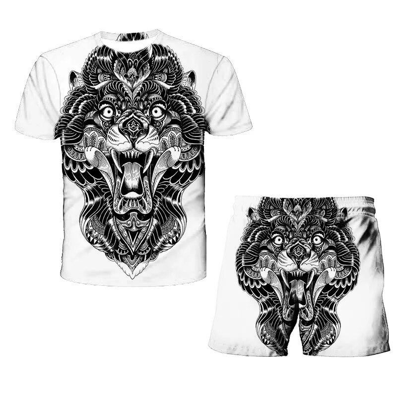 König der Löwen 3D-Druck Sommer Herren O-Ausschnitt T-Shirt Set Casual T-Shirt Shorts 2-teiliges Set Übergroßer Pullover Trainingsanzug Trend Herrenkleidung