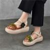 Sandale retro din piele naturală cu platformă romană și flori, pantofi versatile cu talpă moale pentru femei