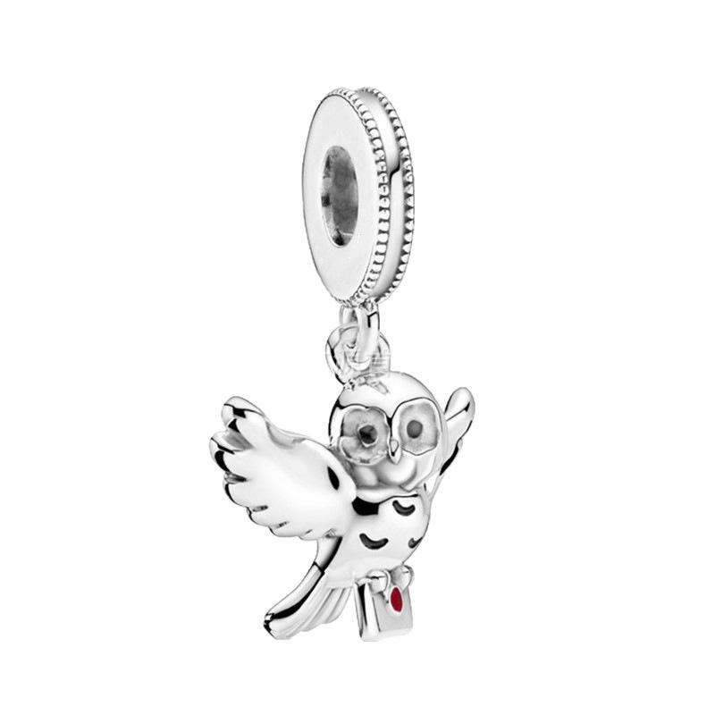 Panjia White Copper Cartoon Owl Pendant for DIY Bracelets - Trendy Beaded Character Ornament