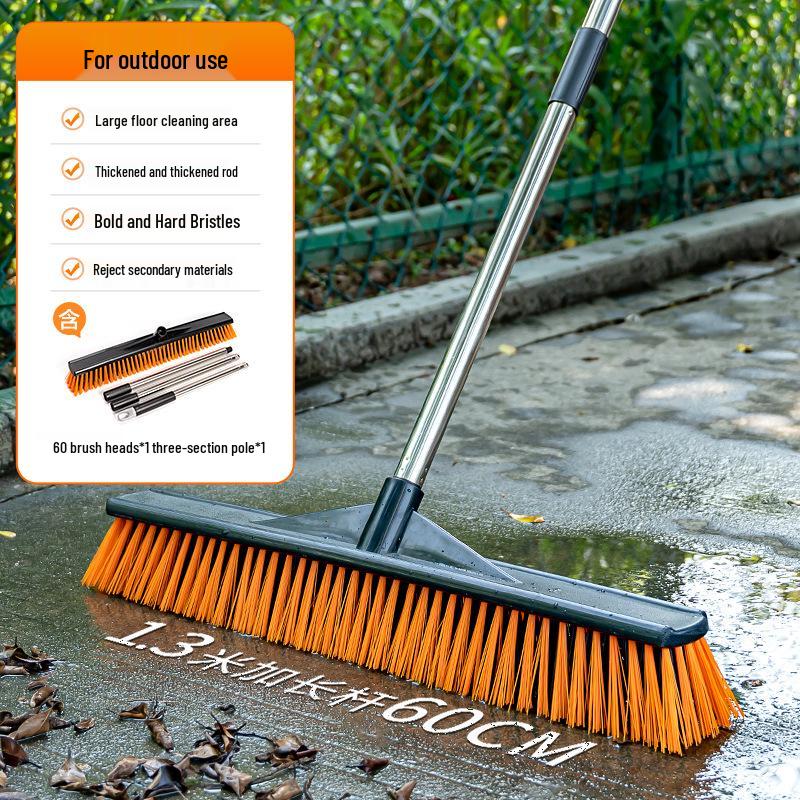 Large Commercial Stiff Bristle Floor Scrubber Brush with Long Handle for Cement, Moss, Marble, and Tile Cleaning