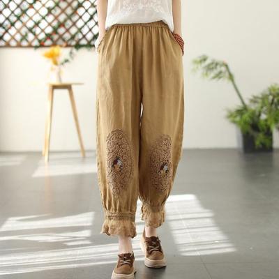 Large Size Lantern Pants Women's Lace Casual Summer Linen Nine Point Harem Pants