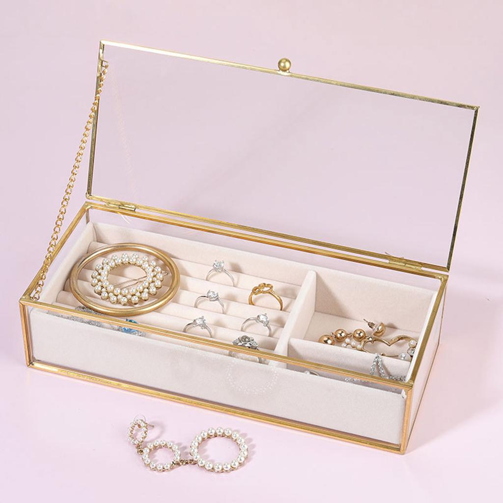 Multifuntional Glass Jewelry Chest Jewelry Case with Lid Glass Jewelry Box for Elegant Presentation of Own Adornments