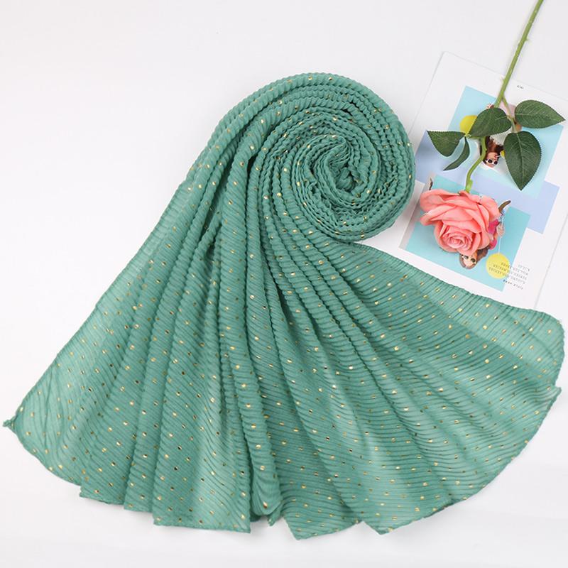 New Pleated Polka Dot Hijab Scarf Women Shimmer Ripple Shawls Muslim Glitter Shawl Wraps Stretchy Headband Scarves Soft Pashmina