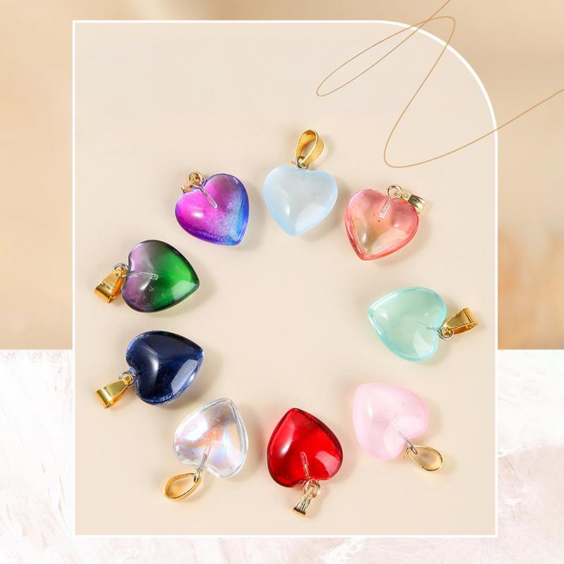 5Pcs/Lot Lampwork  Glass Love Heart Beads Charms Pendant Diy Handmade Jewelry Making Accessories