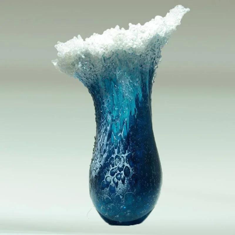 Onda Marina Piccolo Vaso Fiori Resina Artigianato Vaso Onda Marina Decorazione Serie Marina Blu Decorazione Casa