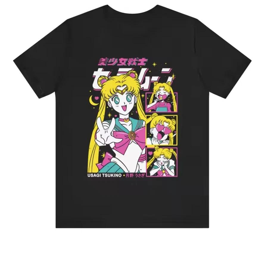 

2026 Cotton Sailor Moon Lost Americana Comfortable Tsukino Usagi Fashion T-Shirt Summer Fashion Men Streetwear Parent-child ... S разноцветный