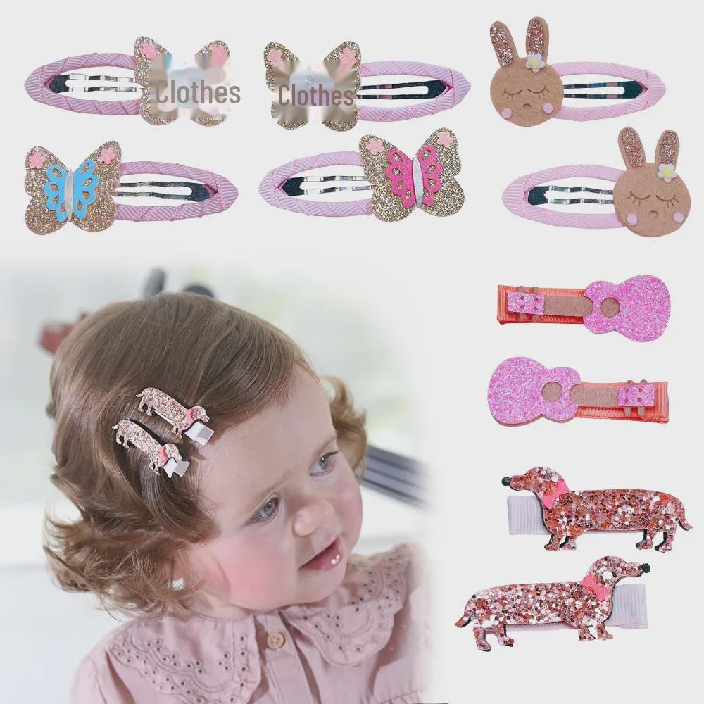 Children's Glitter Animal Hair Accessories: Bunny, Butterfly, Guitar, Puppy BB Clips