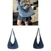 Denim Plaid Shoulder Bag With Zipper Closure For Casual Urban Style