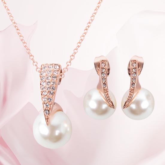 1 sett dame øredobber Anti-allergi skinnende rhinestone imitasjon perle øredobber Halskjede sett gave