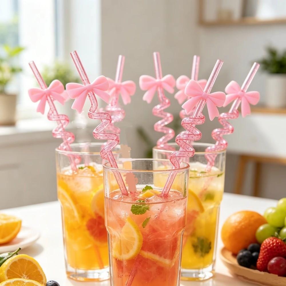8pcs Colorful Sparkle Pink Bow Straws Shimmer Effect Sparkle Straws  Birthday Parties