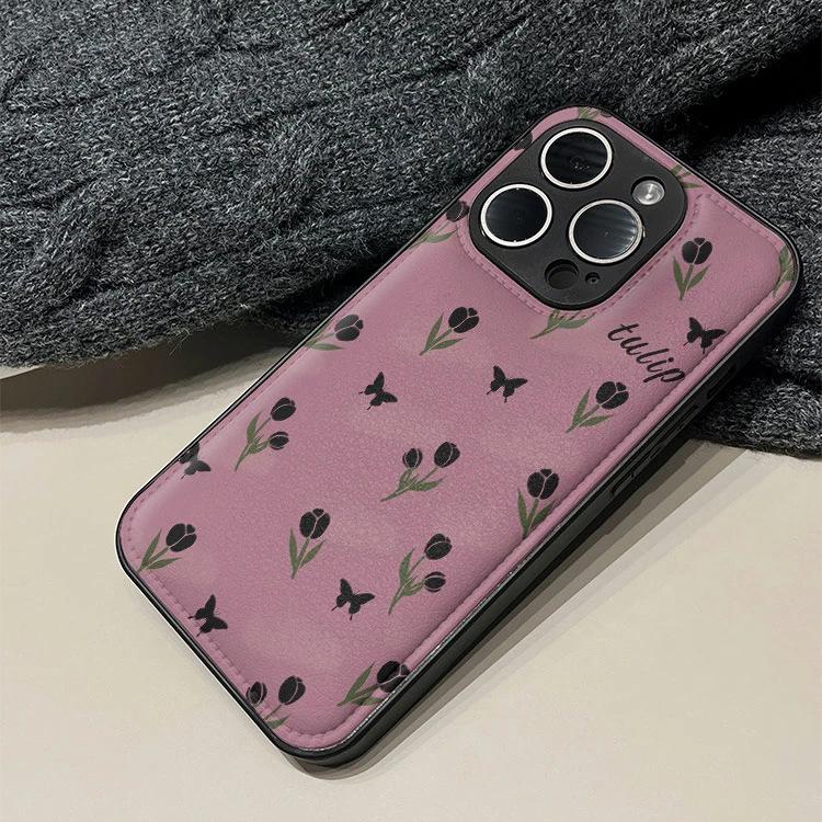 Ins Black Butterfly Tulip for Apple 17Promax Mobile Phone Case IP16 Candy Air Cushion 15plus/14