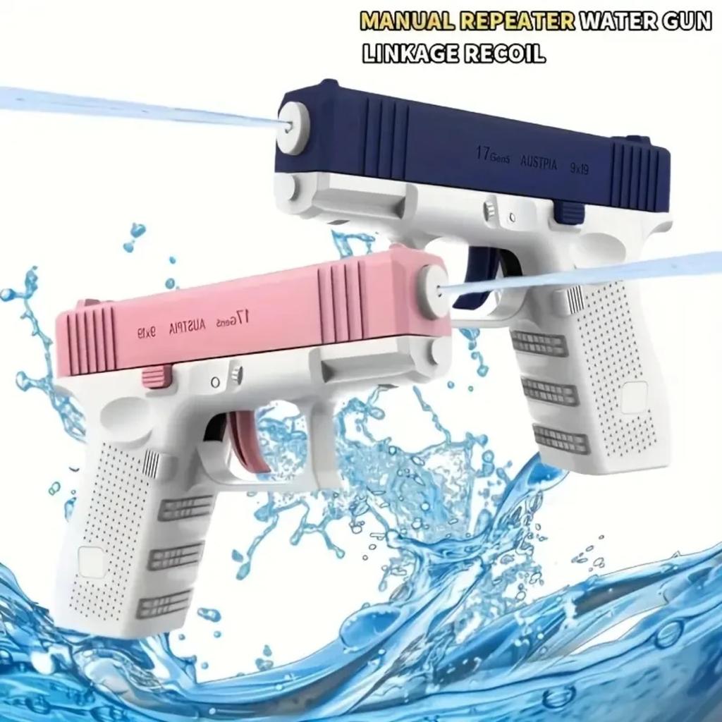 Pistole ad acqua giocattolo Glock, pistola ad acqua a ripetizione manuale, giocattolo con rinculo a collegamento per bambini e bambine, materiale PP, età 3-6 anni