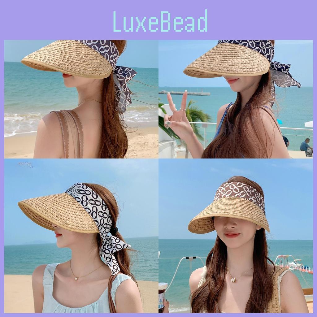 Summer Straw Hat With Wide Brim And Bow For Beach Sun Protection
