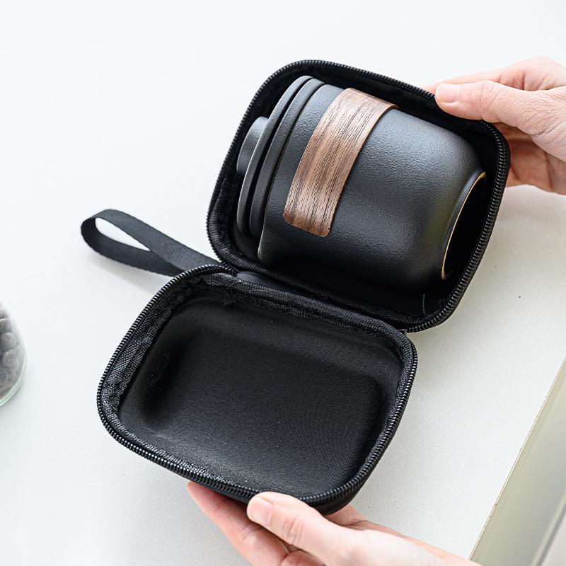 Black Pottery Travel Tea Set Portable Express Cup Outdoor Kung Fu Teacup Japanese-style Teapot Business Gift Set