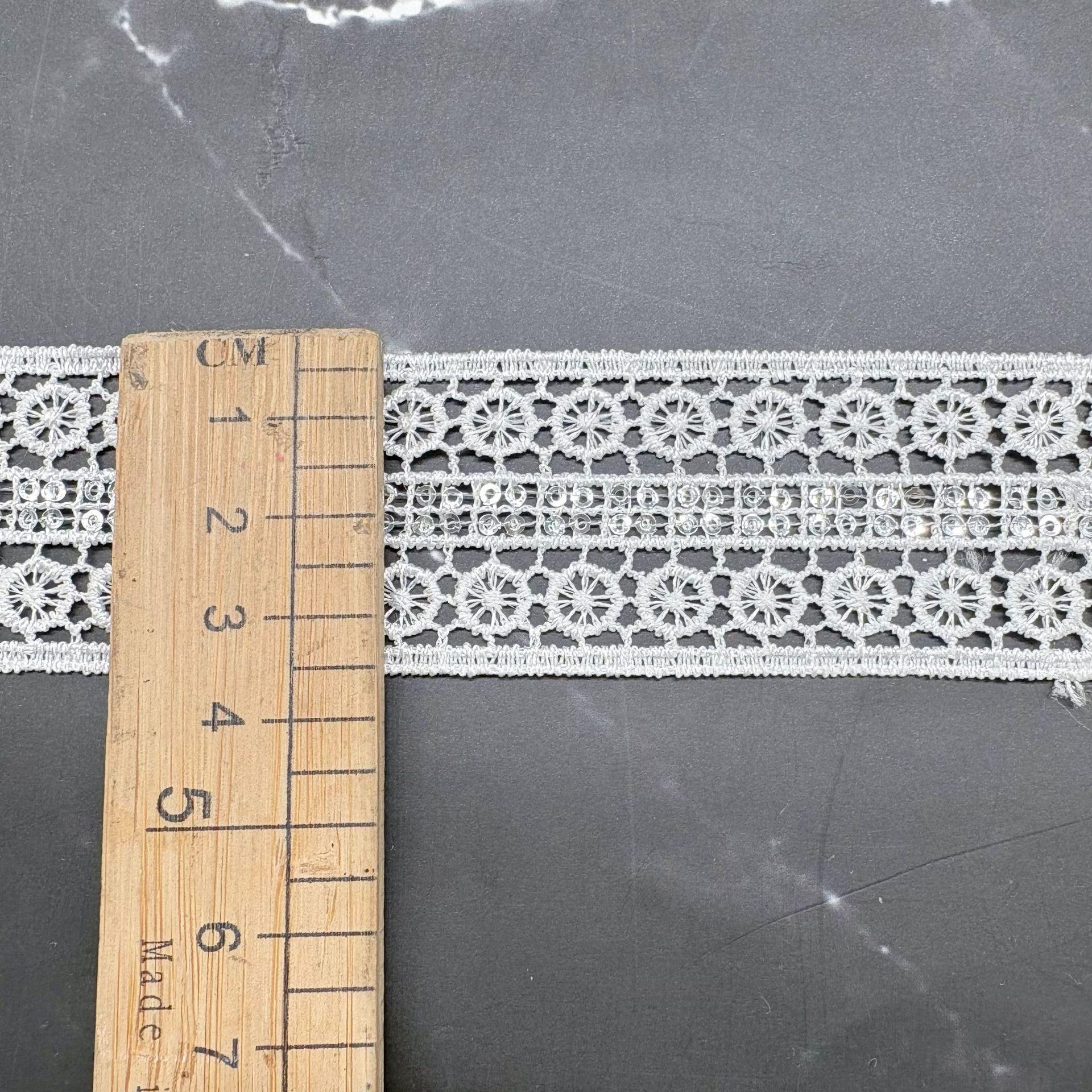

Polyester Embroidered Lace Beads Lace Clothing Accessories Home Throw Pillow Underwear Webbing Bilateral Lace Accessories Hollow native white/width 3.5CM.