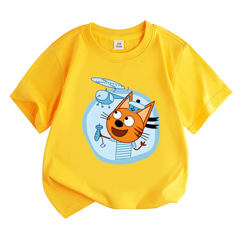 Cartoon Print Kids Tshirt Kid-e-cats Casual Kawaii Tees Boys Girls T Shirt Funny Graphic T-shirt 100% Cotton Comfortable Short Sleeve Tees