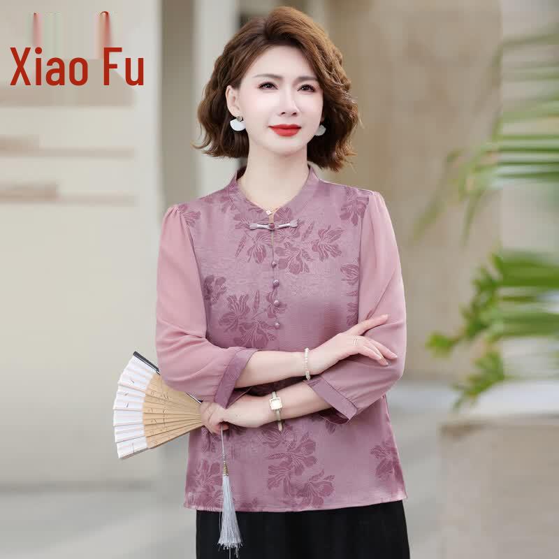 New Chinese Style Floral Print Blouse 3XL
