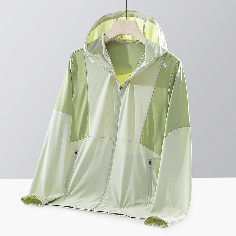 Summer ice silk UPF10 + sunscreen clothing color matching hooded light and breathable anti-ultraviolet high elastic men and women sun jacket