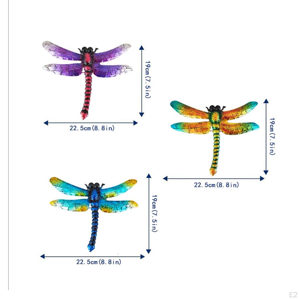 3 Pieces Dragonfly Wall Art Decor Hanging Decoration Metal Ornament Sculpture for Fence