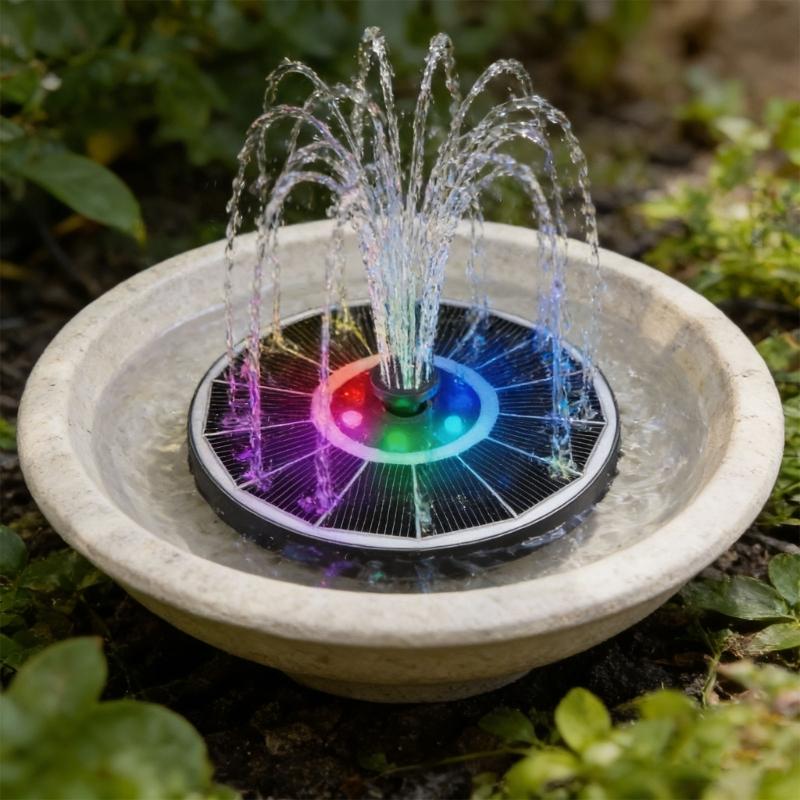 Runde Solarbetriebene Wasserfontäne Mit Dynamischer Farbbeleuchtung Ideal Für Kleine Wasserspiele Und Gärten