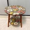 2-Tier Mandalala Floral Pattern Side Table Round Coffee Table with Vibrant Flower Design for Living Room Bedroom Side Table