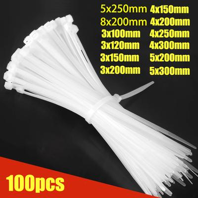 100pcs/bag Cable Tie Self-locking Plastic Nylon Tie White Organiser Fasten Cable Wire Cable Zip Ties