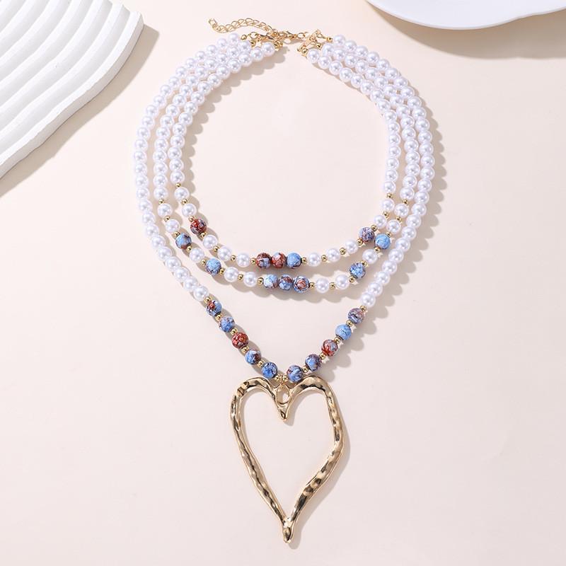 Geometric Pendant Necklace For Women With Multilayer Pearl Design And Gold Plating Autumn Style