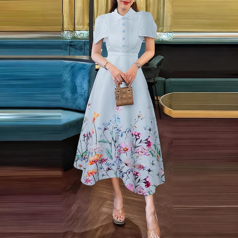 

ZANZEA Женское летнее повседневное платье с цветочным принтом и коротким рукавом 5XL синий