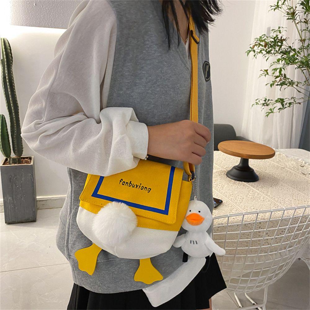 Duck Canvas Bag Soft Large Shoulder Work Bags Handbag For Women Shopping Bags Lovely Contrast Color Messenger Crossbody Bag