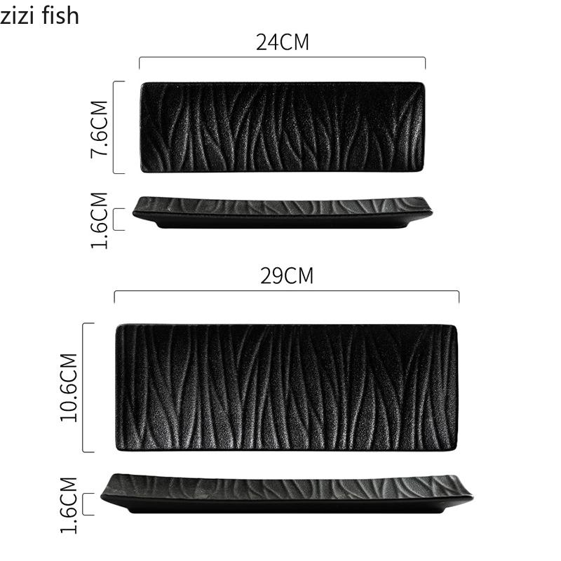 Assiette longue en céramique à texture relief de couleur unie, assiette à sushi, assiette à dessert, assiette à oiseaux rôtis, nourriture moléculaire, vaisselle créative