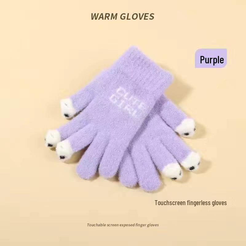 Korean Style Winter Touchscreen Knitted Gloves - Cute, Warm, Cold-Proof for Female Students & Cycling