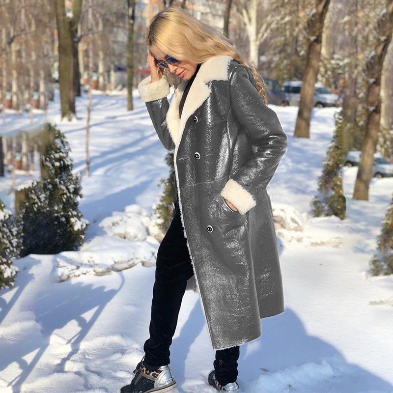 Women's Mid-Length Warm PU Leather Winter Coat
