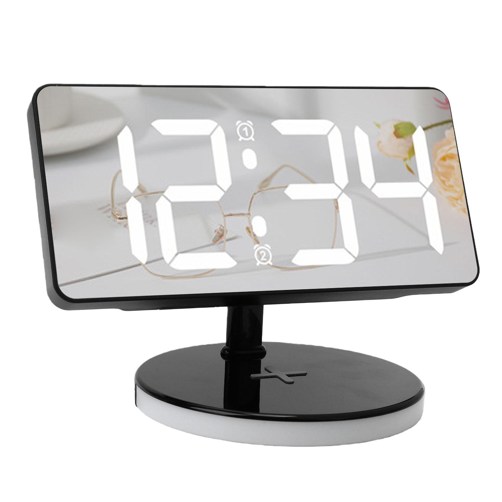 Digital Alarm Clock with Wireless Charging RGB Mirror LED Display Bedside Clock with Adjustable Brightness Snooze for