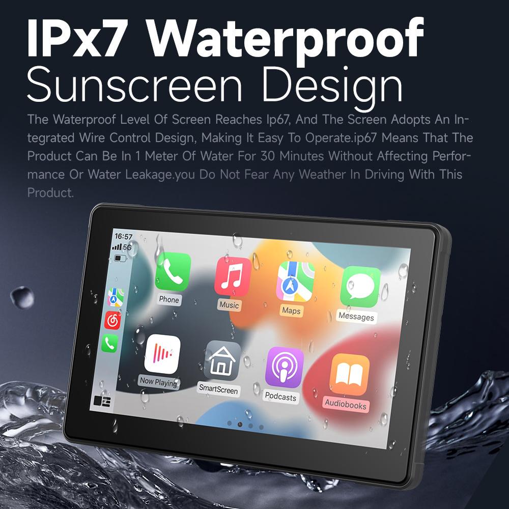 JIUYIN 7inch Motorcycle CarPlay Navigation Wireless CarPlay Android Auto Airplay Display Screen Portable Motorcycle Monitor