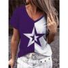 Women's T-Shirt Independence Day Star Stitching Pattern Printing Fashion Casual V-Neck Short-Sleeved Summer Women's Clothing