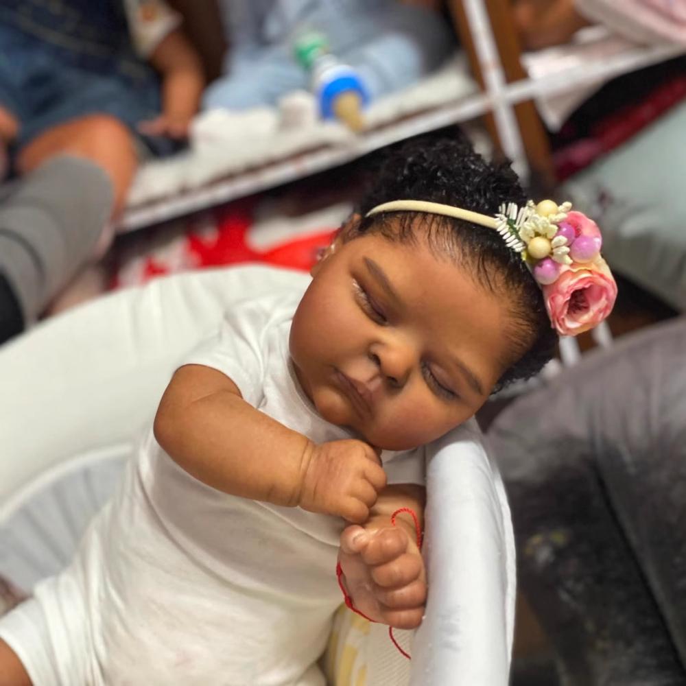 Brand 19 Inch Full Vinyl Body Reborn Babies Doll Peaches Hand Painted Dark Skin Emulation Doll Realistic Sleeping Girl Baby Doll Toy Gift for Children