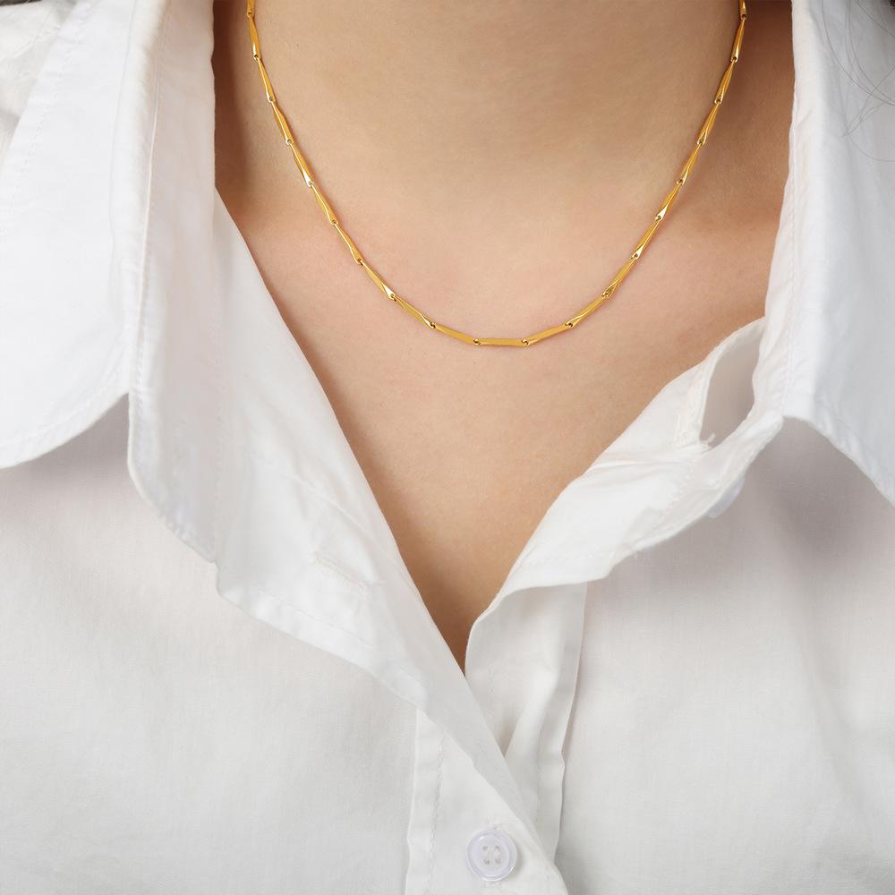 Light Luxury Gold And Steel Color Matching Bamboo Joint Geometric Texture Necklace Titanium Steel Personality Temperament Clavicle Chain