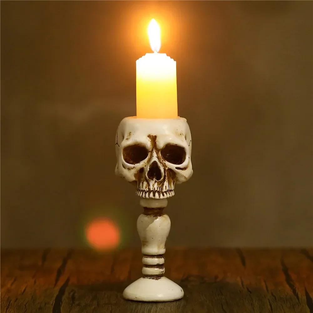 1Piece Skull Candle Holder Resin Ghost Head Candlestick for Halloween Christmas Party Bar Decoration Art Crafts for Home Decor