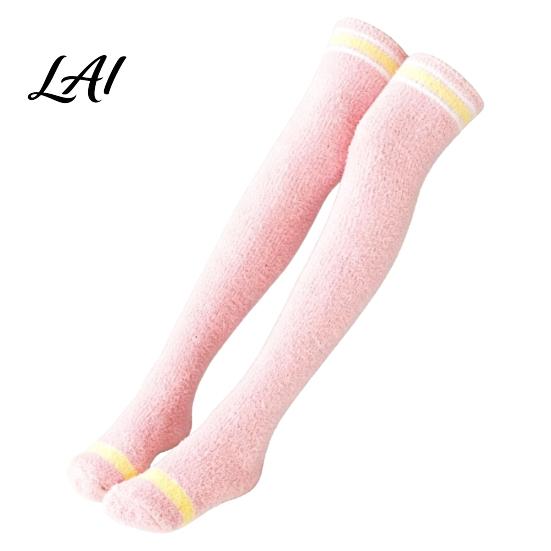 Fluffy Sleeping Socks 1 Pair Women Thigh High for Winter Thickened Coral Fleece Leg Soft Plush Warmer Long Stockings Warm Over Knee Boot Girls