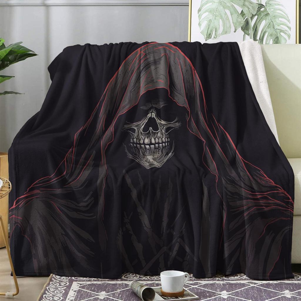Grim Reaper Digital Printed Flannel Printed Blanket Home Decor Lightweight Halloween Horror Prank Blanket