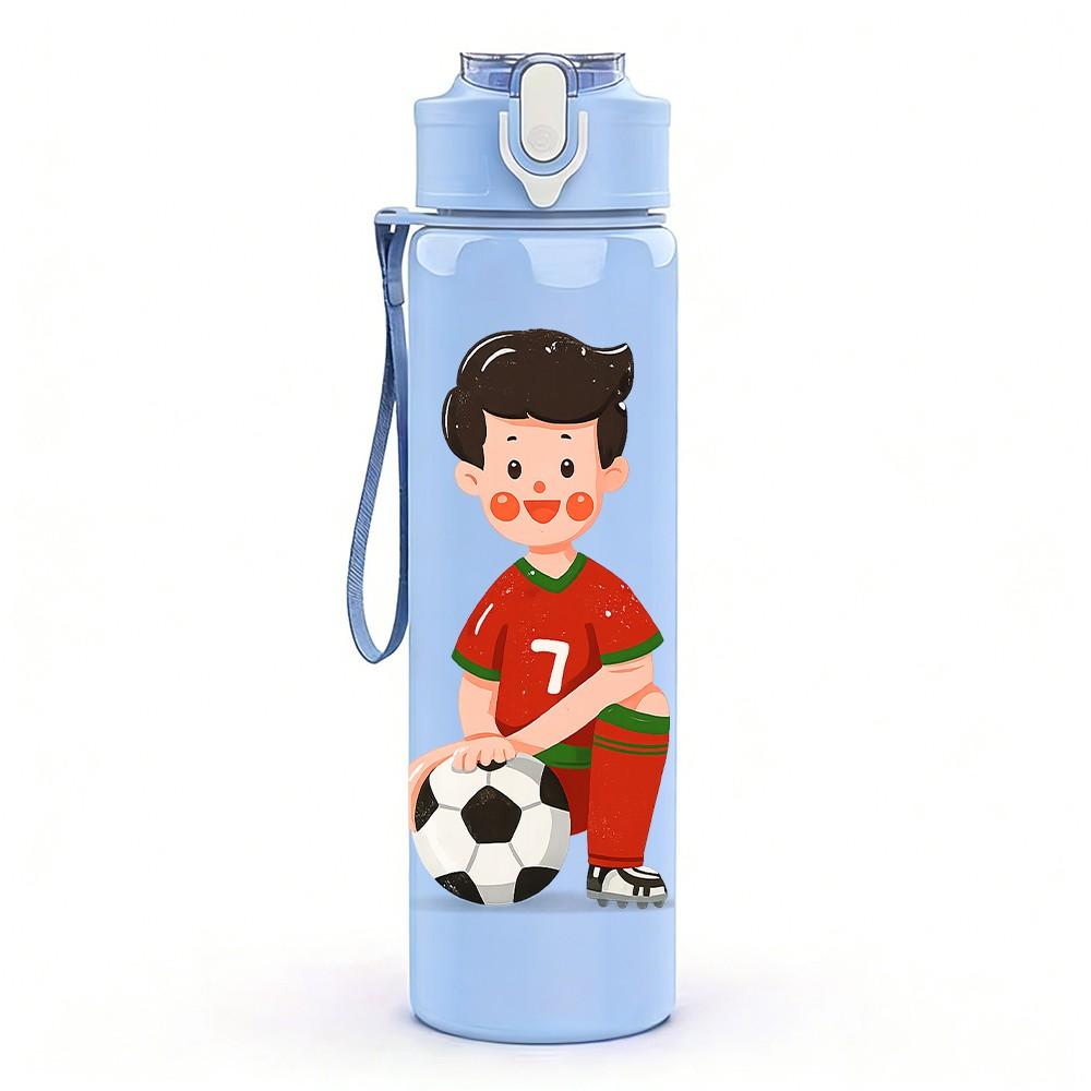 1PC Little Boy Kicking Soccer Print 750ml Color Plastic Sports Water Bottle Leakproof Flip Straw Lid Suitable for Sports Office Home Use