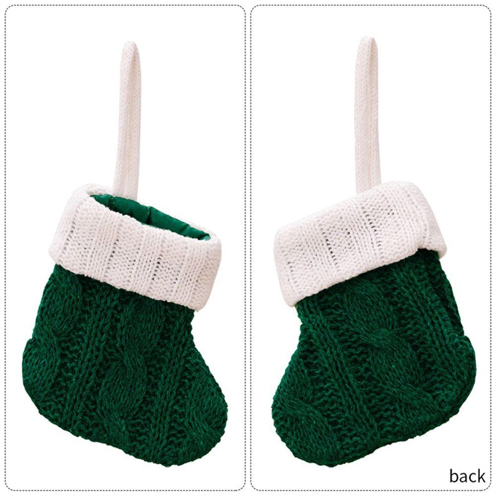 1pcs Red Christmas Knit Socks Green Christmas Cutlery Cover Xmas Candy Bag  Christmas Decorations