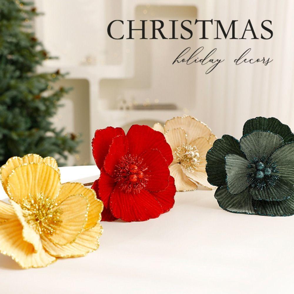 Large Glitter Artificial Christmas Flowers DIY Fake Flower Xmas Tree Ornament for Home New Year Decoration Sequin Flower Navidad