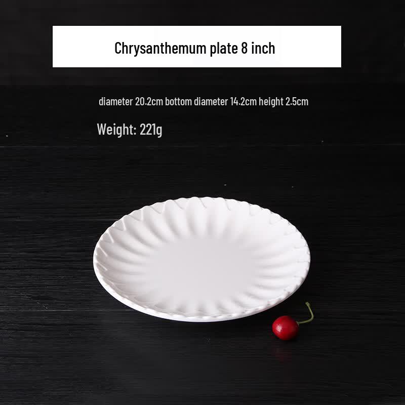 Qianxing A8 White Melamine Chrysanthemum Dinner Plates, 8 Inch (Set of 5)