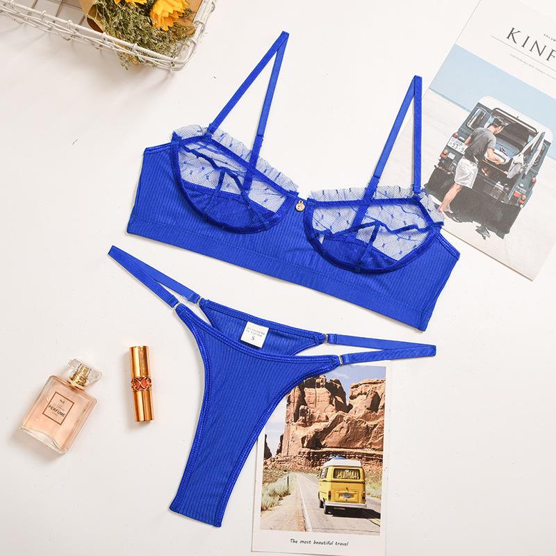 Women Lingerie Lace Bra Set Ruffle Transparent Underwear Hot Lingerie Set Push Up Bra with Panty Set Red Briefs Sets