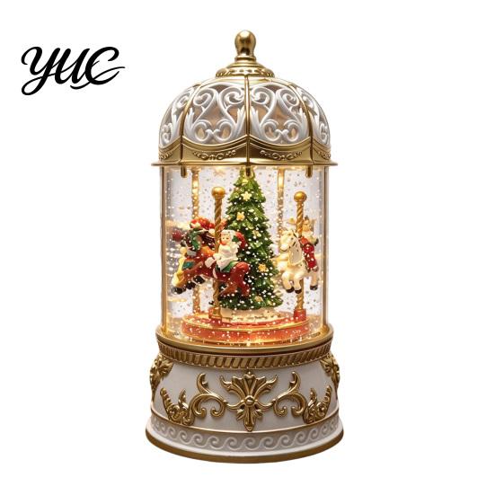 Winter Wonderland Home Decor Christmas Snow Lantern, Lighted Lantern with Music Swirling Glitter, Box Ornament USB /Battery Operated Decorative